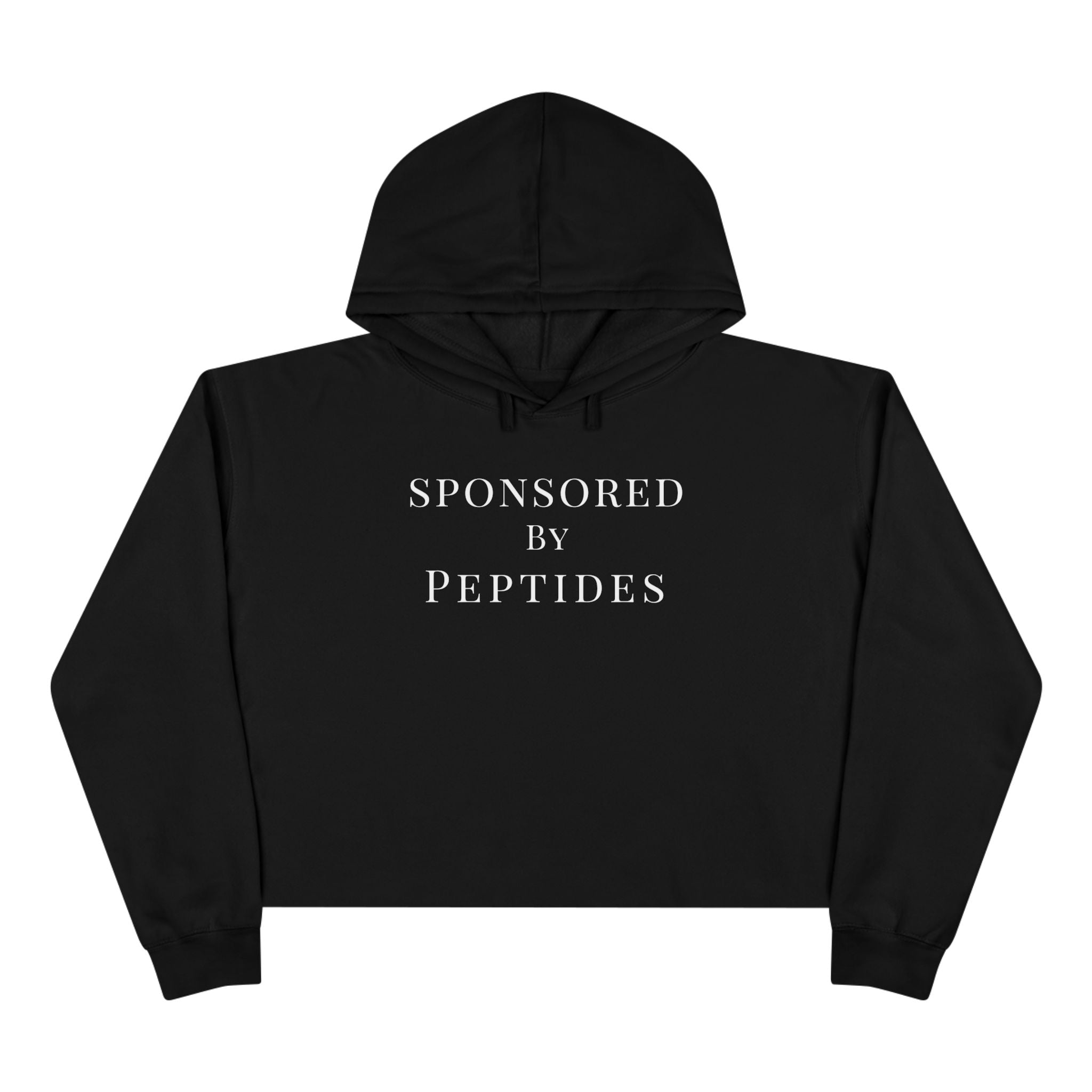 Sponsored by Peptides Cropped Hoodie — White Feminine Fitness Sweatshirt