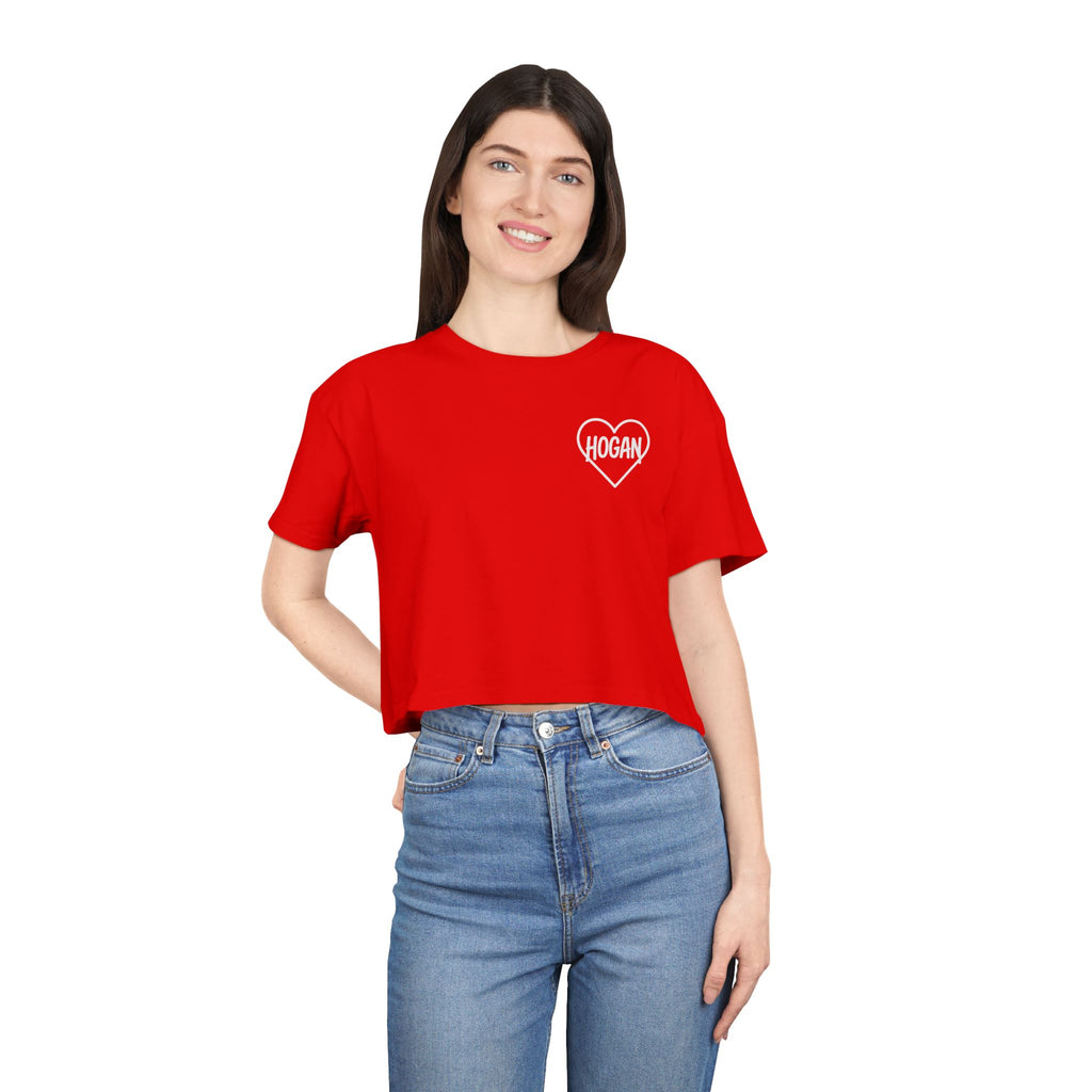 Women’s Crop Tee — Pink “Real Legends Never Die” Memorial Heart Hogan Tee
