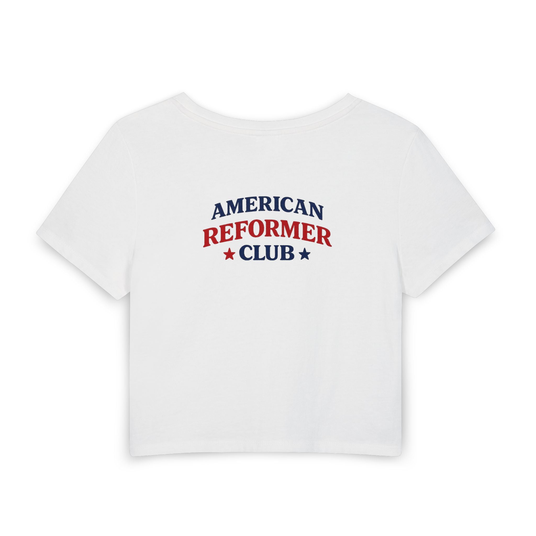 Red White and Reformer Women's Baby Tee — American Reformer Club Patriotic Crop Top