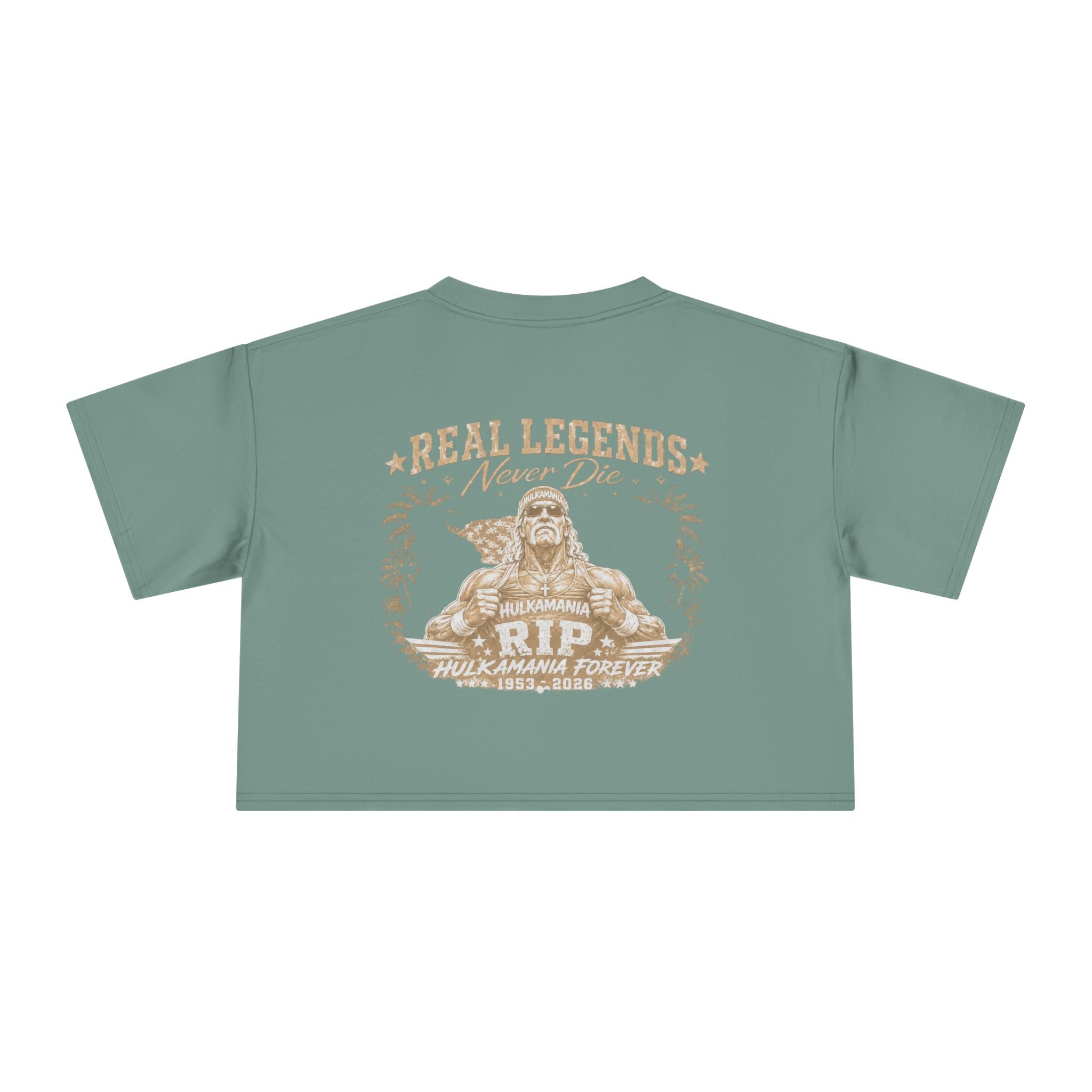 Women’s Crop Tee — Pink “Real Legends Never Die” Memorial Heart Hogan Tee