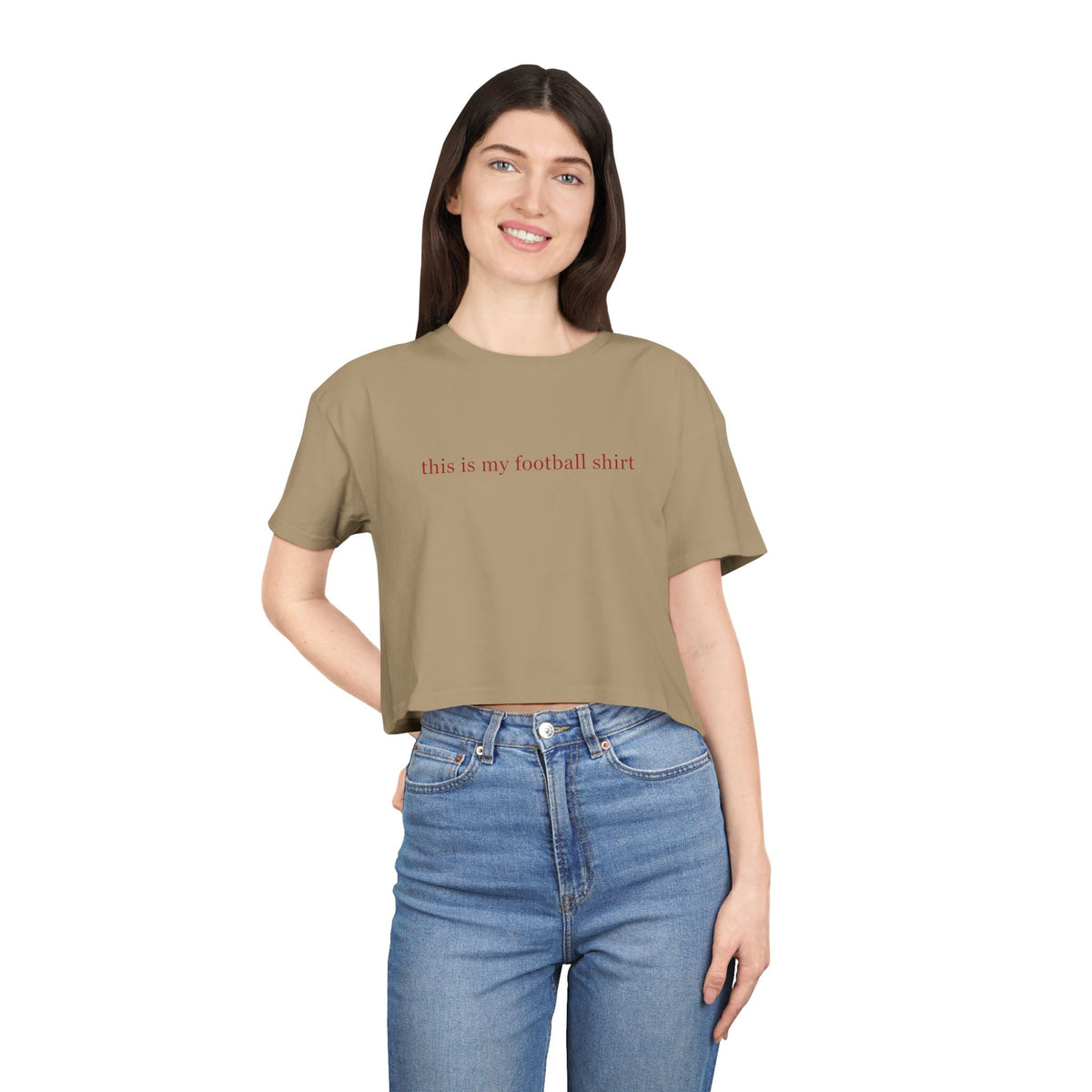 Crop Tee — "this is my football shirt" Tampa Bay Buccaneers Pink TB Crop Tee