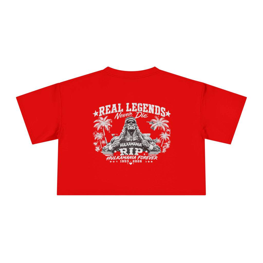 Women’s Crop Tee — Pink “Real Legends Never Die” Memorial Heart Hogan Tee