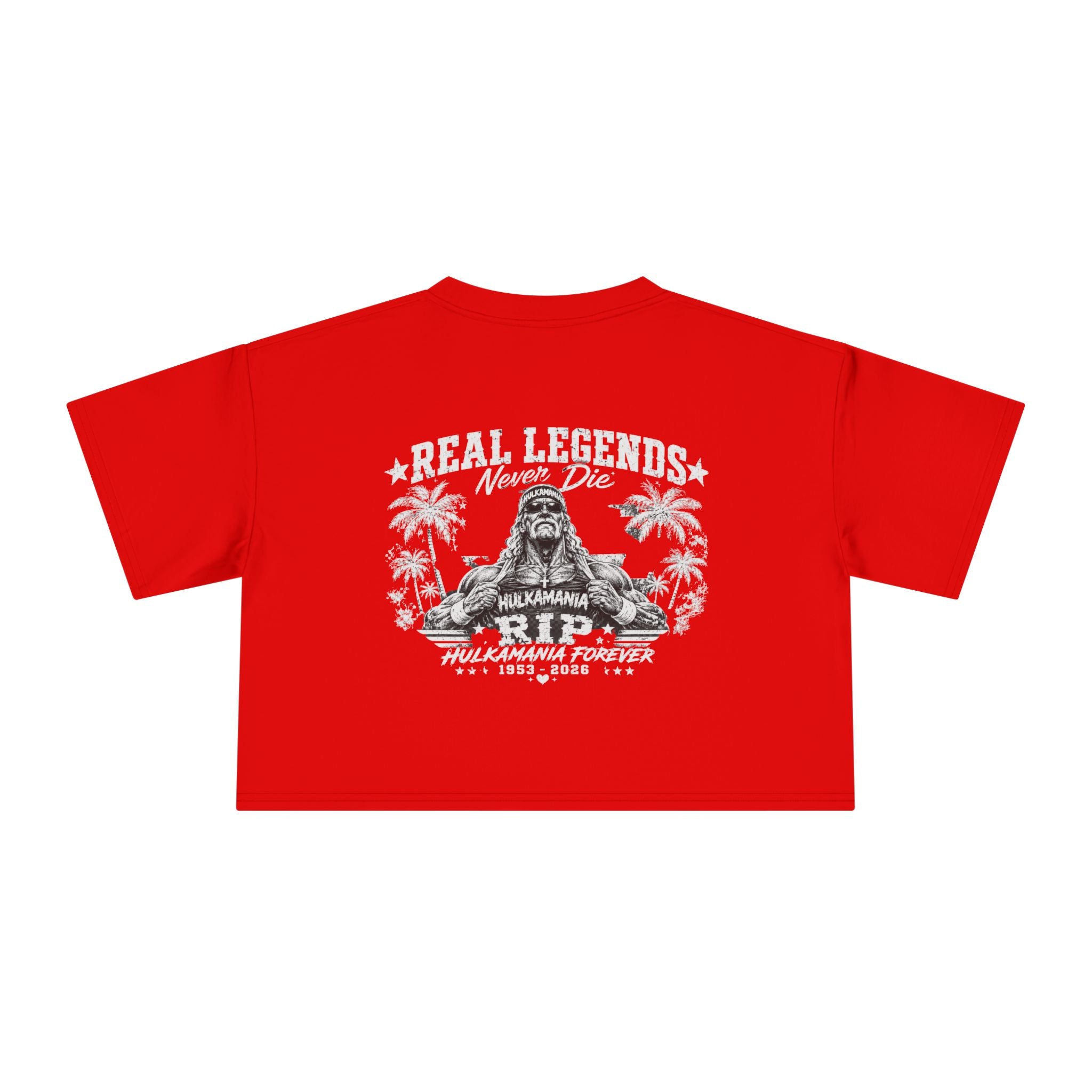 Women’s Crop Tee — Pink “Real Legends Never Die” Memorial Heart Hogan Tee